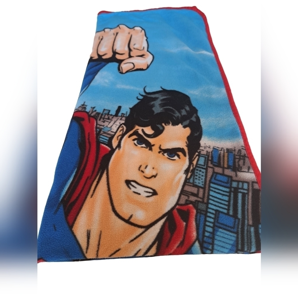 VTG DC COMICS Superman reversible fleece throw blanket Man of Steel chain 48x45"
